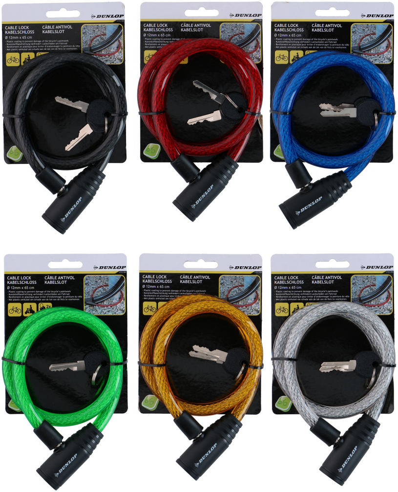 Dunlop fietsslot kabel 6 kleuren
