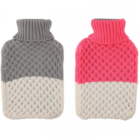 Warmwater kruik met hoes 2L 2 assorti