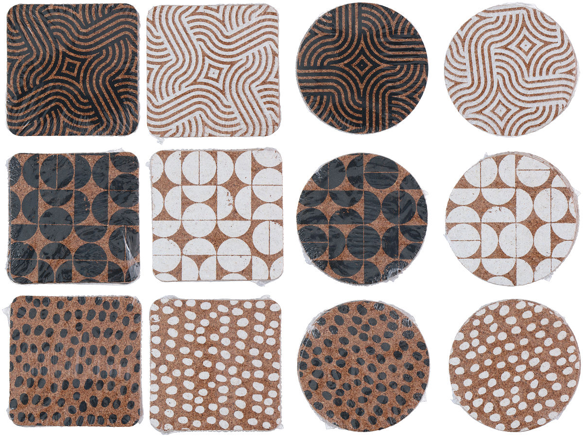 Onderzetter kurk met print 10x10cm 4 stuks assorti