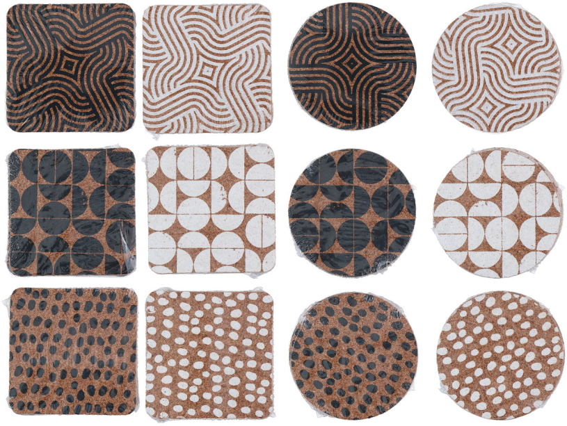 Onderzetter kurk met print 10x10cm 4 stuks assorti