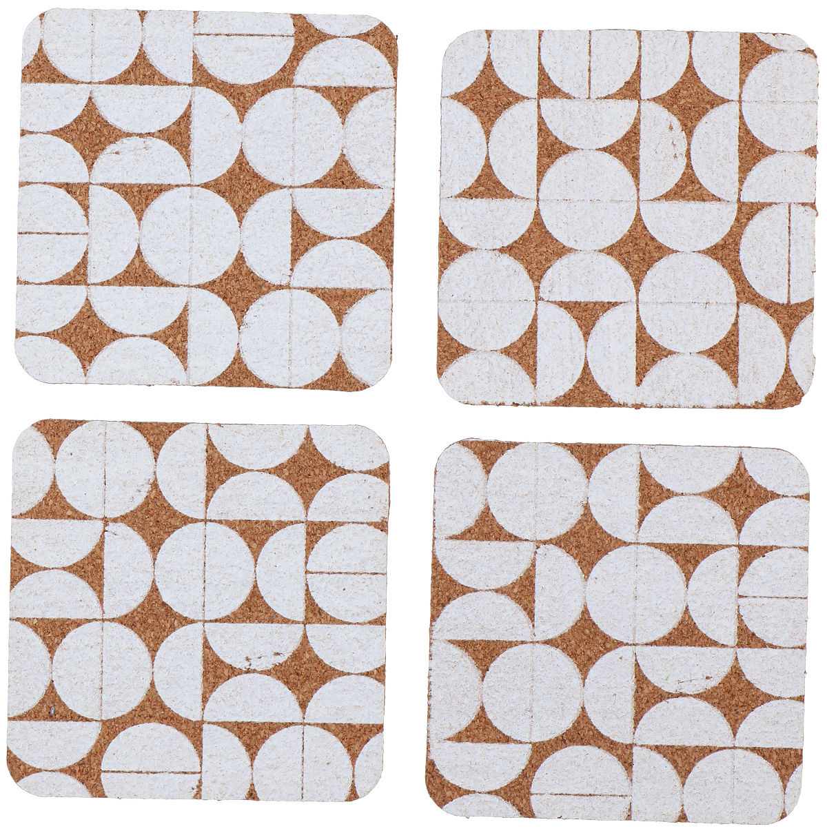 Onderzetter kurk met print 10x10cm 4 stuks assorti