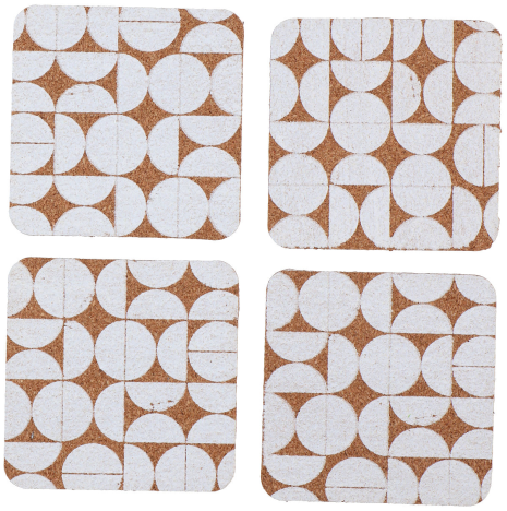 Onderzetter kurk met print 10x10cm 4 stuks assorti