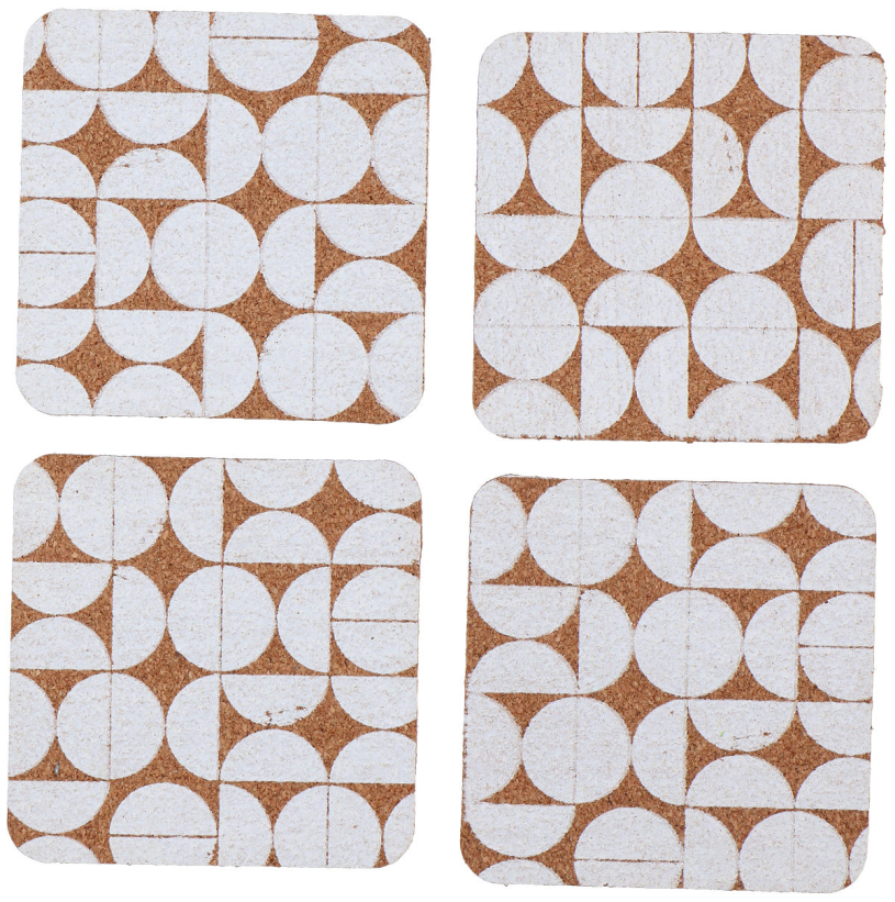 Onderzetter kurk met print 10x10cm 4 stuks assorti