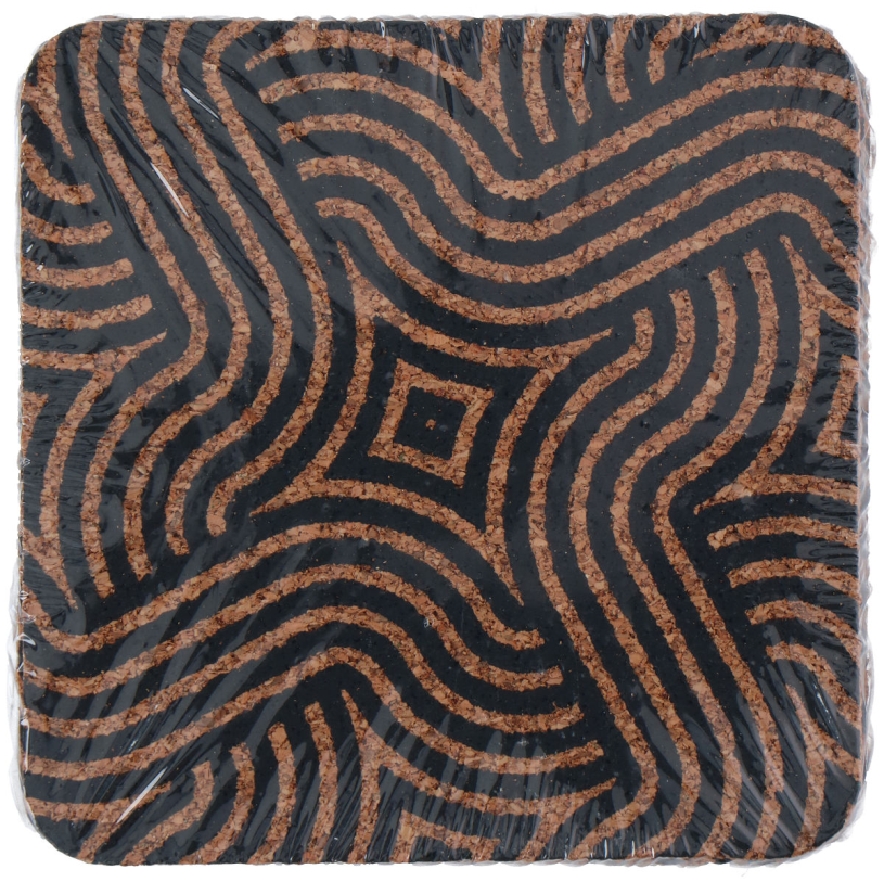 Onderzetter kurk met print 10x10cm 4 stuks assorti