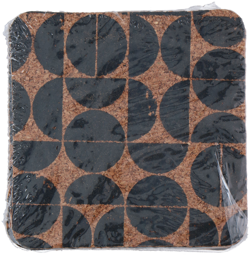 Onderzetter kurk met print 10x10cm 4 stuks assorti
