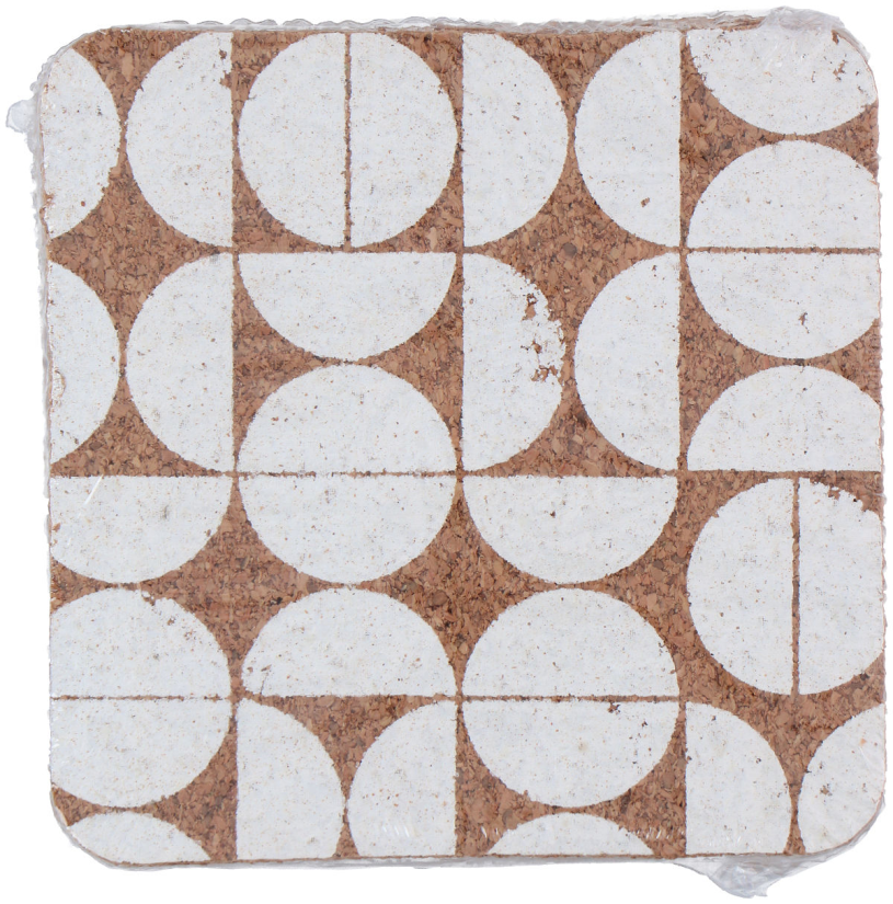 Onderzetter kurk met print 10x10cm 4 stuks assorti