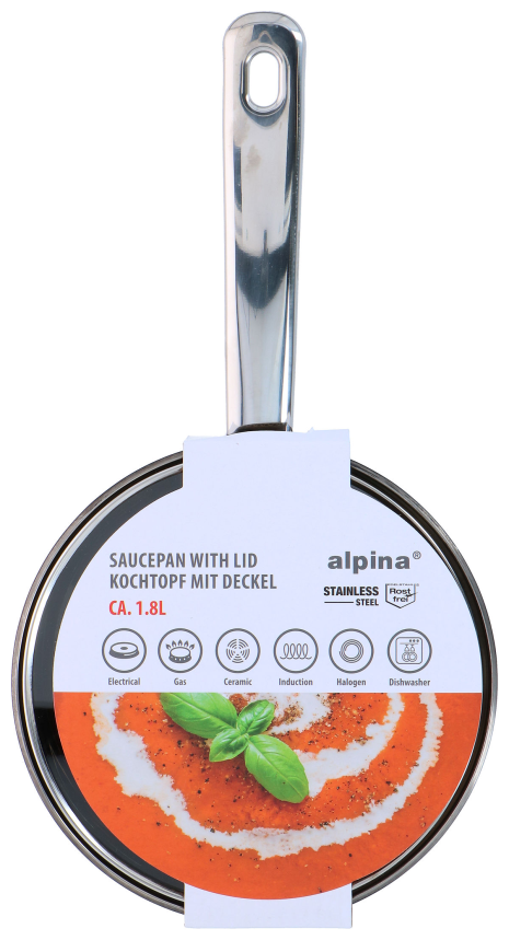 Alpina Steelpan met deksel 1,2L 16cm - inductie