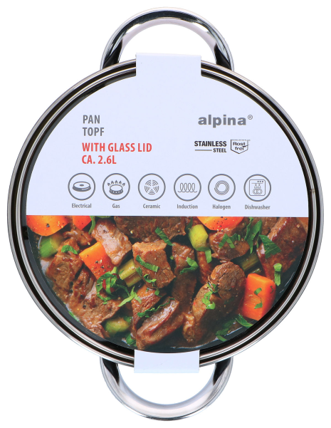 Alpina Kookpan met deksel 18cm 2.4L - inductie