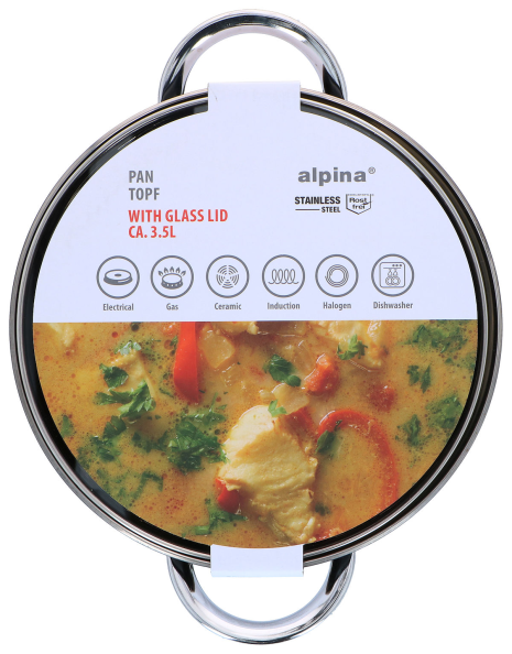 Alpina Kookpan met deksel 21cm 3.6L - inductie