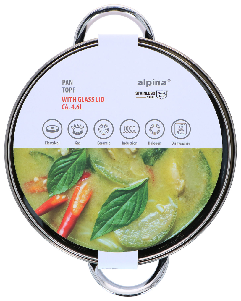 Alpina Kookpan met deksel 22cm 4.7L - inductie