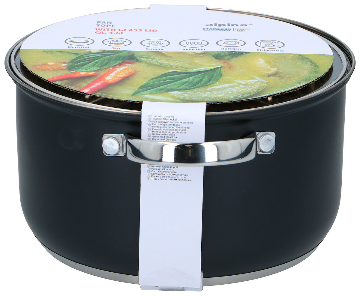Alpina Kookpan met deksel 22cm 4.7L - inductie