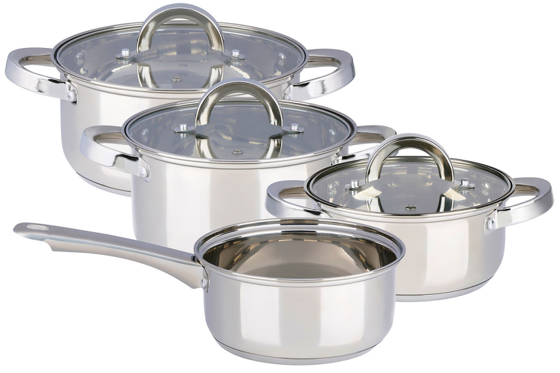 Alpina Pannenset RVS met glazen deksel set 7-delig