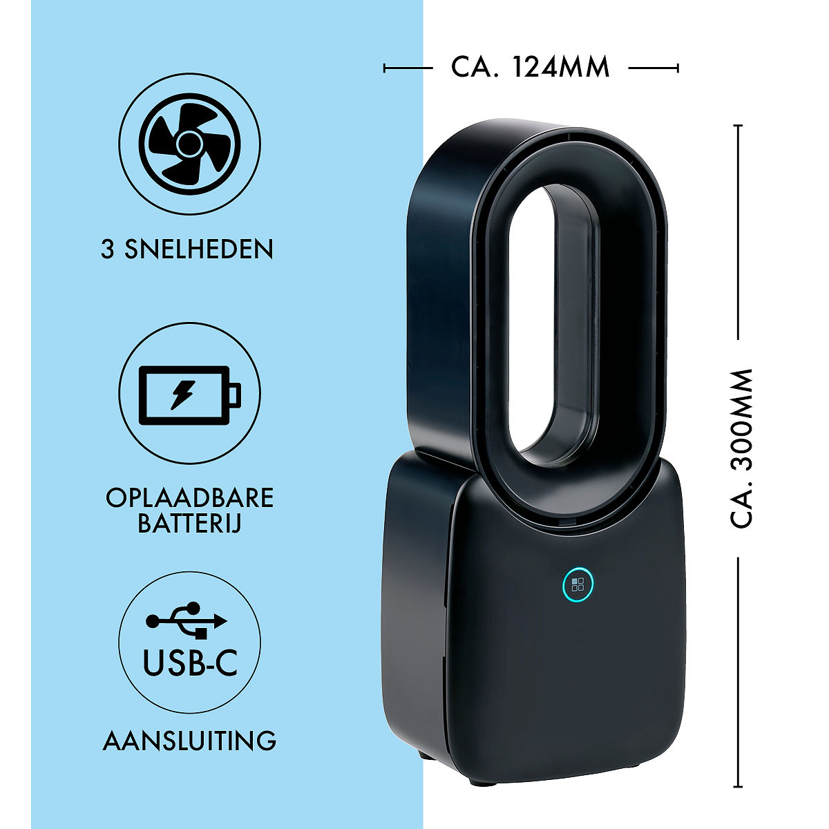 Lifetime Tafelventilator bladloos USB 3-standen - zwart