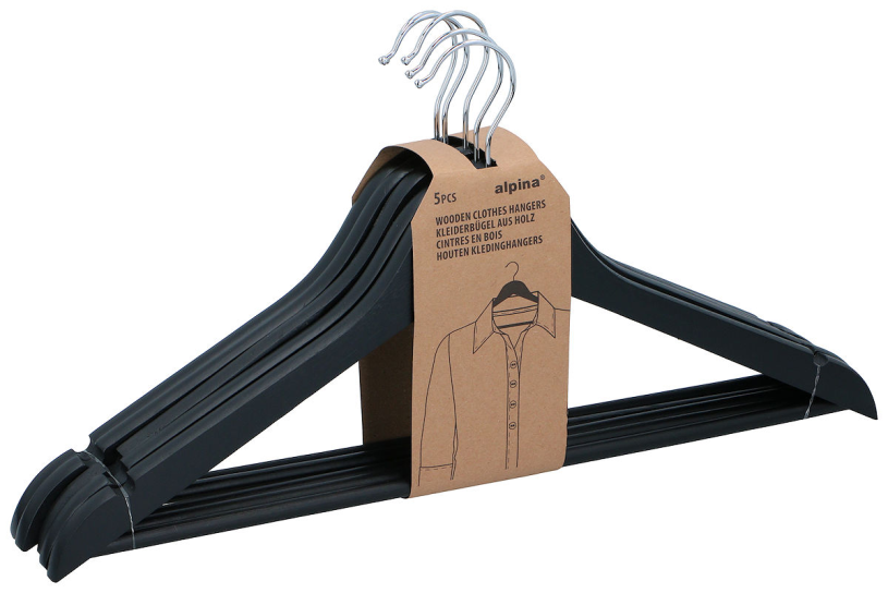 Alpina Kledinghanger zwart 44x23cm 5 stuks