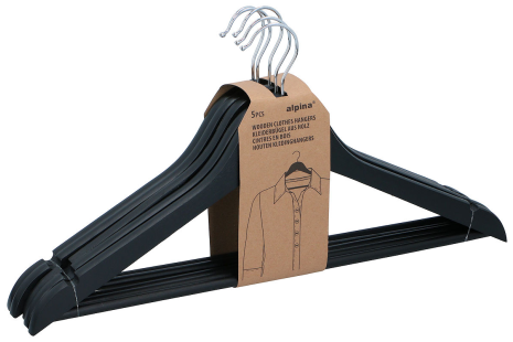 Alpina Kledinghanger zwart 44x23cm 5 stuks