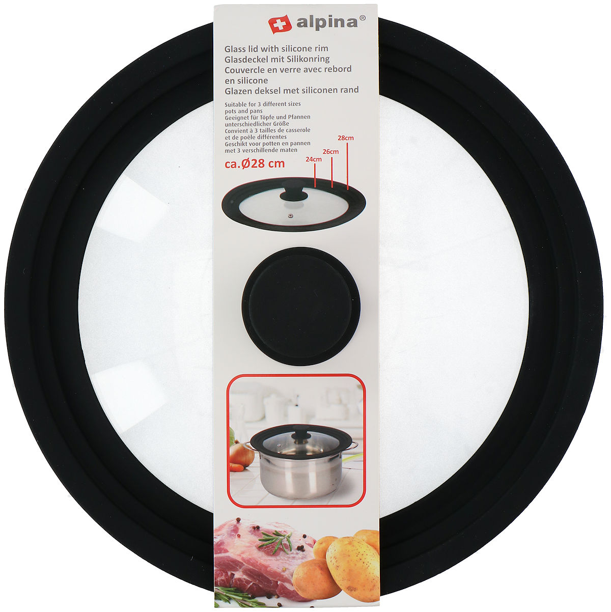 Alpina Deksel glas met siliconen rand dia 24-28cm