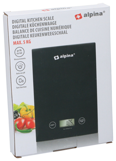 Alpina Keukenweegschaal 5kg - zwart