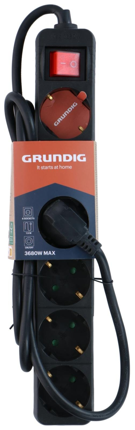 Grundig tafelcontactdoos 6-voud RA+SCH 1,5m - zwart