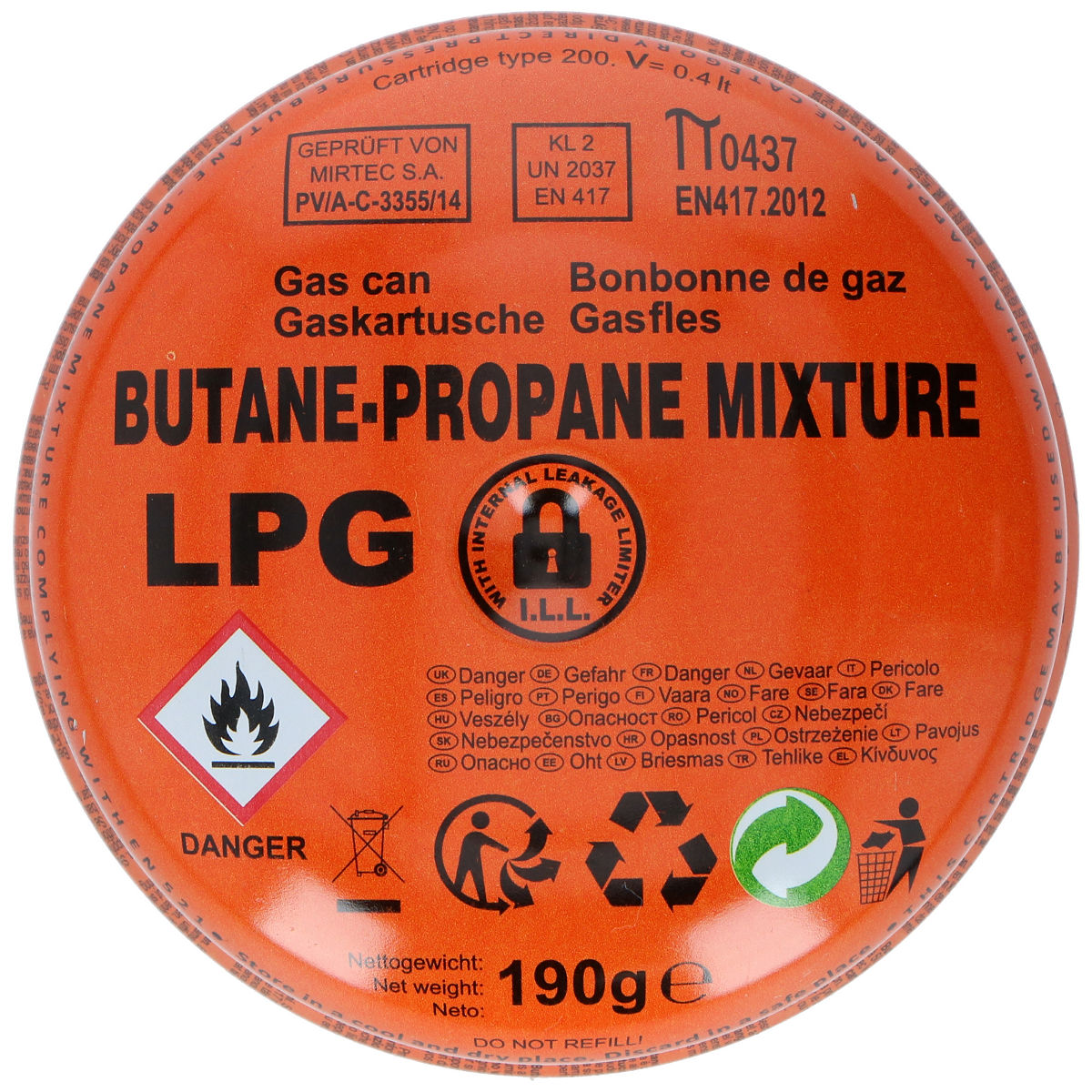 Gas navulling propaan / butaan 190g
