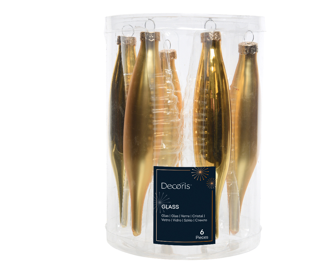 Kerstbal Glas IJspegel 15.00cm 6 stuks - Goud