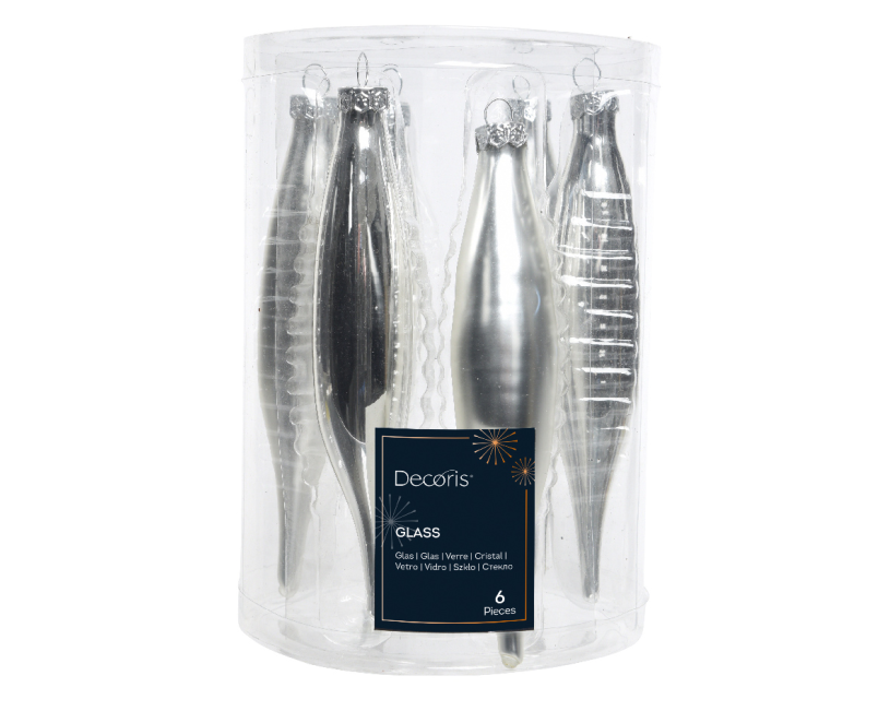 Kerstbal Glas IJspegel 15.00cm 6 stuks - Zilver