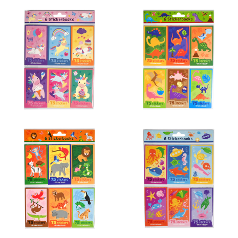 Stickerboekjes set 6 stuks a 75 stickers assorti
