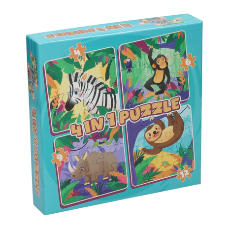 Puzzel 4 in 1 - Wilde dieren