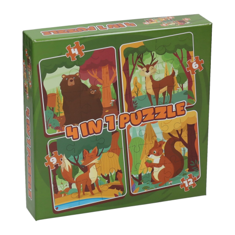 Puzzel 4 in 1 - Bosdieren