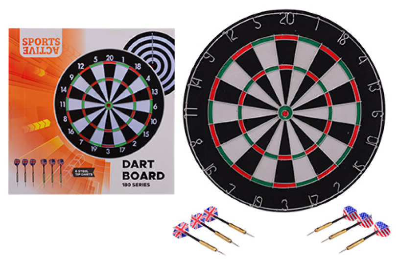 Sports Active Dartbord 45x2 cm met 6 darts in doos