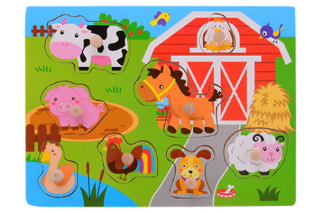 Houten knopjespuzzel +/- 30x22cm 3 assorti