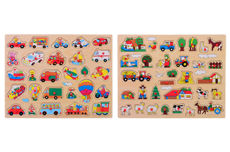 Houten knopjespuzzel +/- 45x35cm 2 assorti