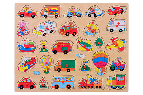 Houten knopjespuzzel +/- 45x35cm 2 assorti