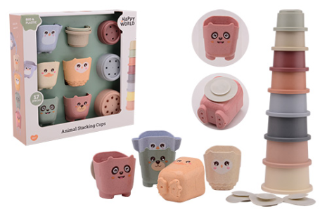 Happy World bio plastic stapel emmers en bekers in doos