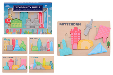 Houten puzzel Steden 4 assorti