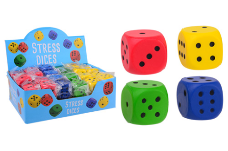 Funtoy stress dobbelstenen in display, 4 assorti