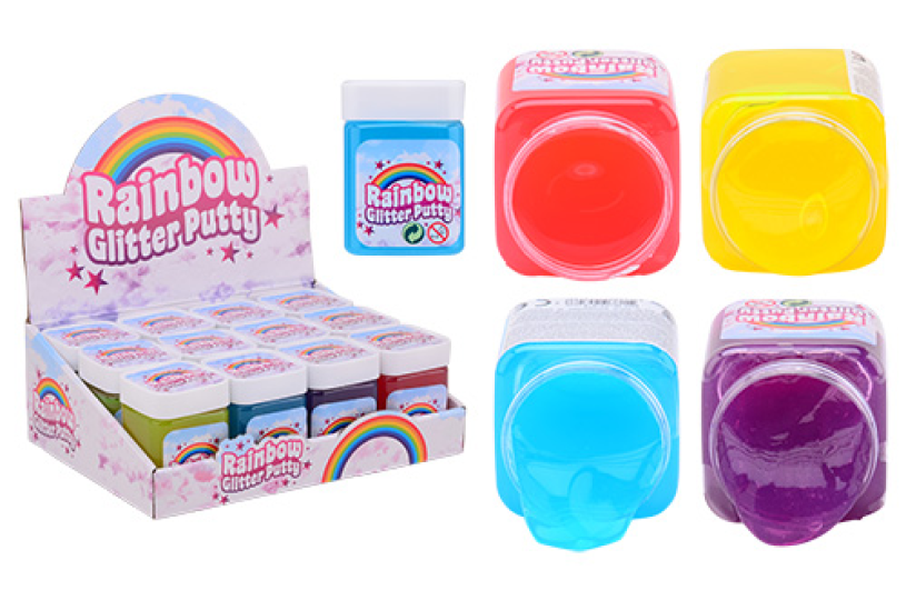 Regenboog glitter slijm in display