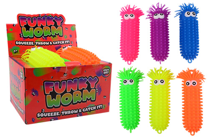 Fluffy worm met grote ogen 28cm 3 assorti