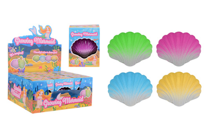 Groeiende zeemeermin in schelp in doos 4 assorti
