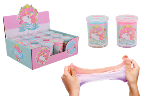 Fluffy eenhoorn putty in display