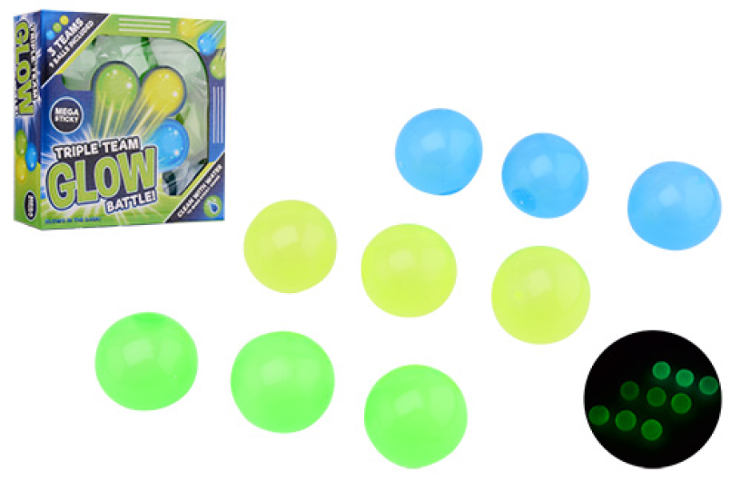 Sticky glow throw ballen - 9 stuks