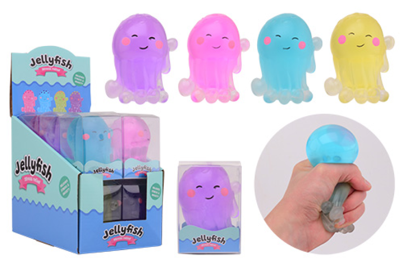 Transparant inktvis stres speelgoed in display 4 assorti