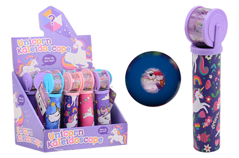 Kaleidoscoop eenhoorn met draaiende lens in display assorti
