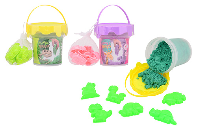 Magisch zand in emmer met 6 accessoires - assorti