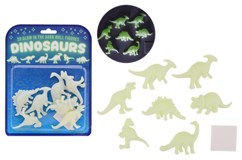 Glow in the dark 3D muur dino's 7 stuks op kaart