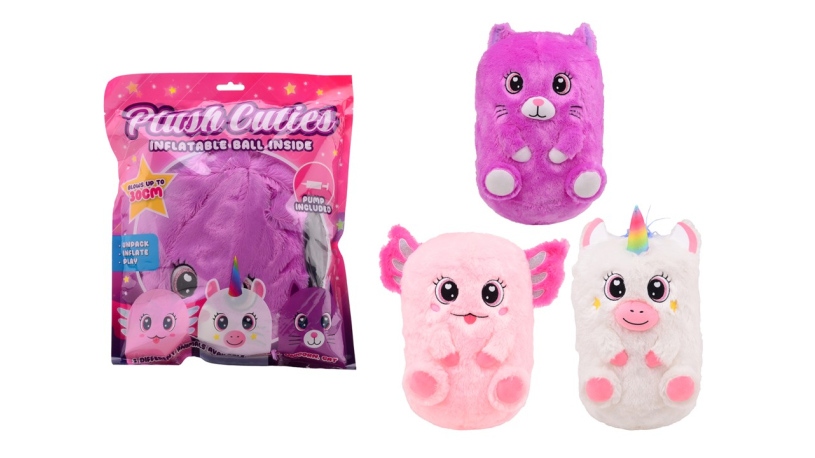 Opblaasbare pluche cutie's 30cm incl. pomp assorti