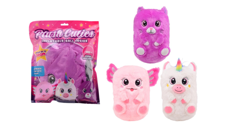 Opblaasbare pluche cutie's 30cm incl. pomp assorti