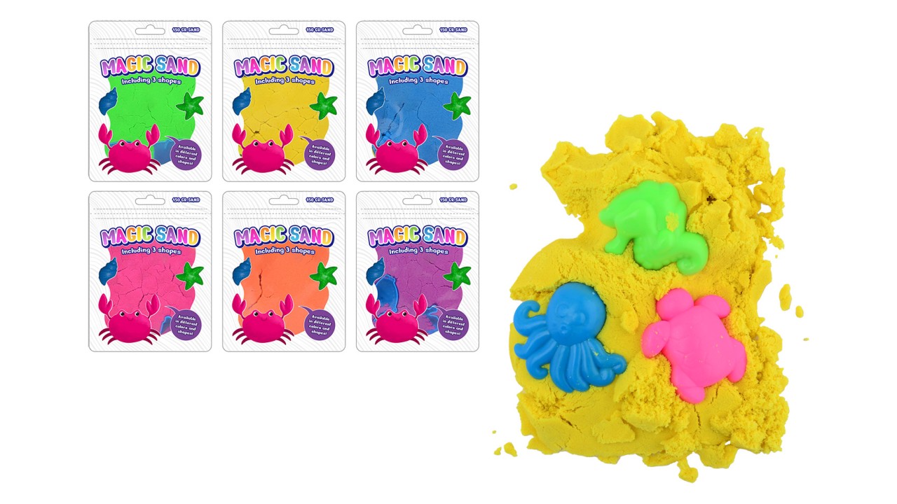 Magisch zand 150 gram in foilbag met 3 accessoires - assorti