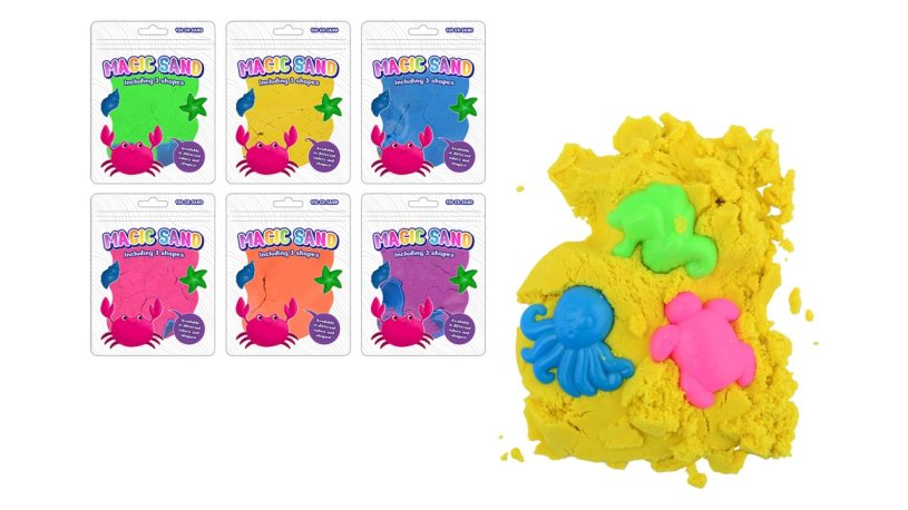 Magisch zand 150 gram in foilbag met 3 accessoires - assorti