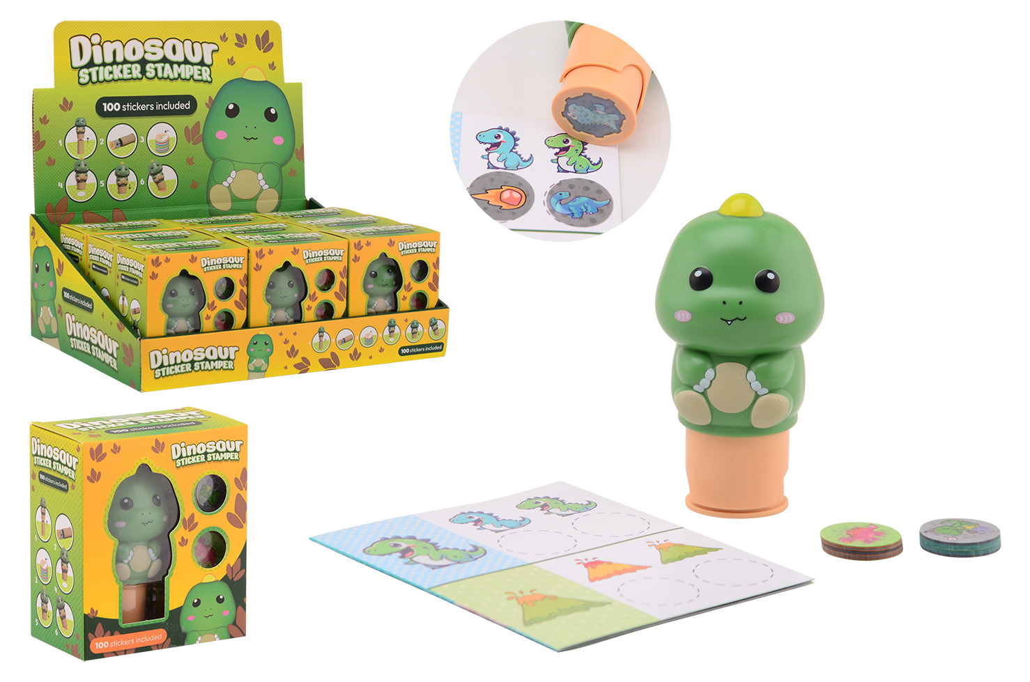 Dino sticker stamper incl. 100 stickers - in display