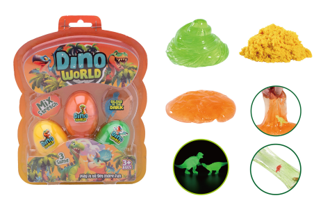Dino World - 3 slijm eieren met glow in the dark dino op kaa